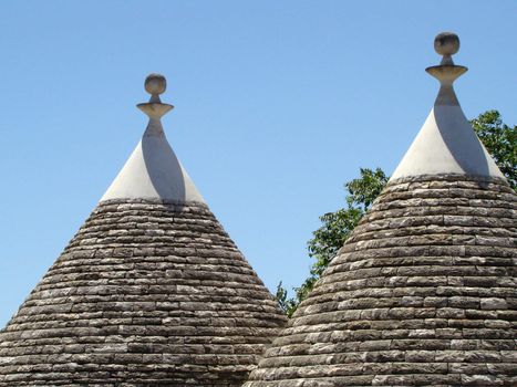 roof of trullo, typical building in Valley d'Itria, Apulia region in Italy