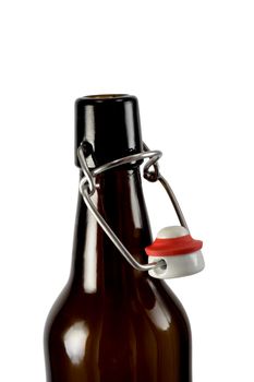 Open bottle of beer , isolated on white background