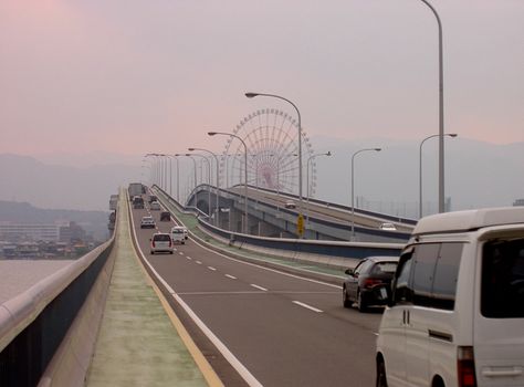 a dusk view of the bridge over the Biwa Lake in Japan