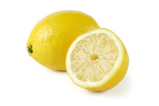 Whole lemon and a half isolated on a white background.
