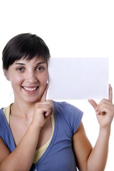 Young girl holding a card, close up