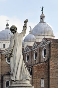 Prato della Valle, Padua Italy Statue of philosopher in front of Basilica Saint Justine 