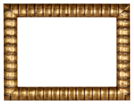 An empty gold plated wooden frame  isolated on white