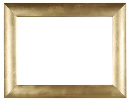 An empty gold plated wooden frame  isolated on white