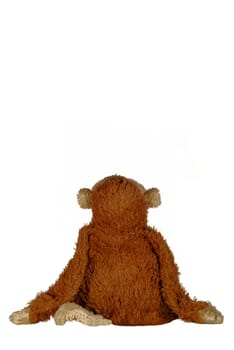 soft toy monkey relaxing with back to camera isolated on white