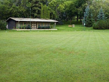 Lush manicured grass at a lawnbowling club at the legislature grounds.