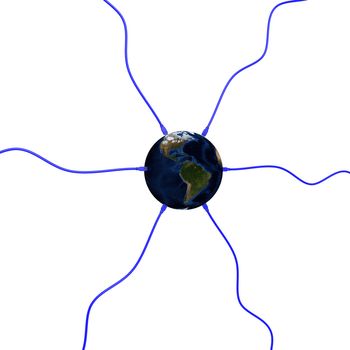 3d rendering of a usb cables connecting to earth