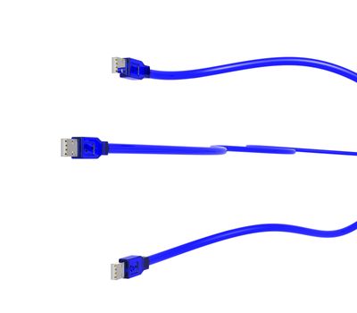 3d rendering of 3 clear blue usb cables