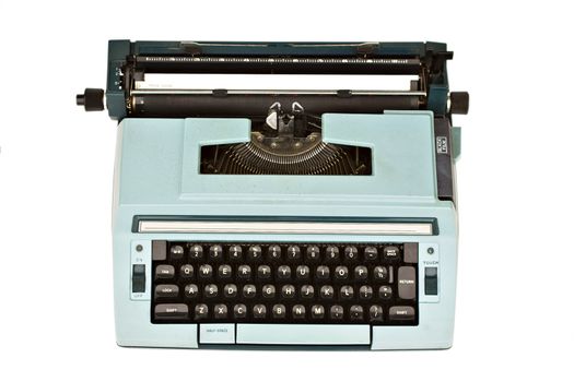 Old typewriter with paper isolated with clipping path over black background