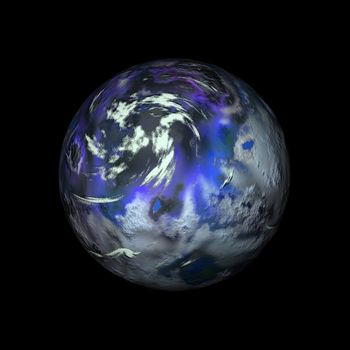 3d render of blue planet over black background