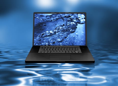 Abstract image of a laptop with water splash