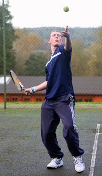 James ready to serve his game of tennis.