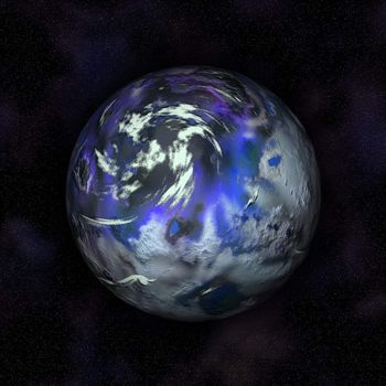 3d render of blue planet over black background