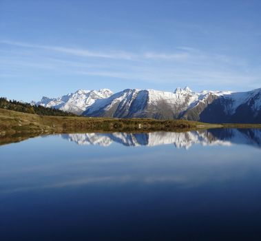 Bettmersee Lake In Bernese Alps Switzerland