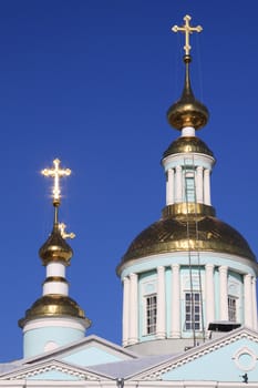 Gold domes of church being Russia Tambov