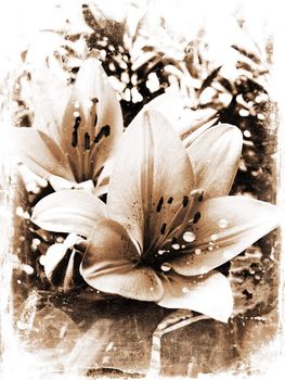 Grunge background of lily flowers