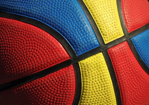 Colorful basketball, closeup, showing dividing lines