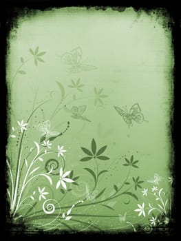 Abstract floral design with butterflies on grunge background