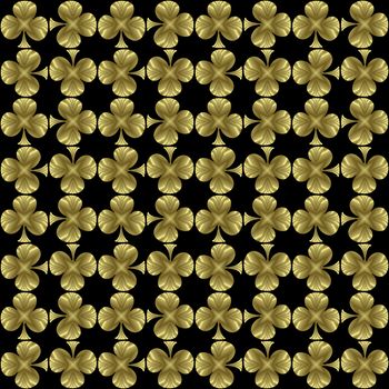 seamless tileable black and golden background tile with many little golden shamrocks/ clovers suitable for St. Patricks day..