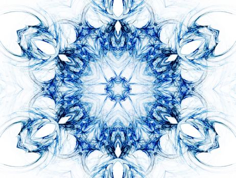Kaleidoscopic image that resembles a mandala, chakra or abstract flower.