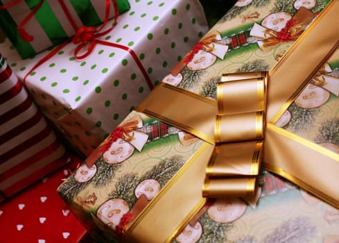 High angle view of a Christmas present