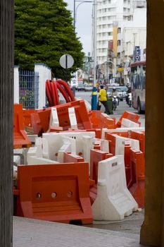 Road construction warning signs are stacked together, closing off the whole street. Seems like they got the message trough?