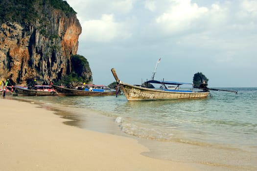 A view of the famous Ao Railay beach in Krabi region, Thailand. 