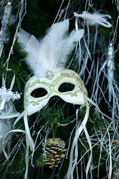 White mask on a New Year tree