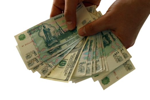 The Russian roubles and hundred American dollars