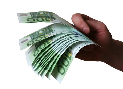 Man's hand with one thousand four hundred euro