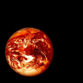 photoshopped image of a red hot glowing, burning earth, global warming concept