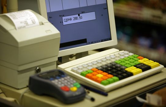 Cash register in shop and credit card register