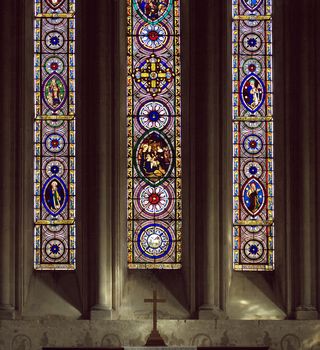 Main Window and Altar in Chetwode Parish Church (former Abbey) in Buckinghamshire, England