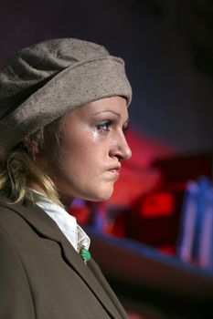 Portrait of a girl - actress with tears on the face