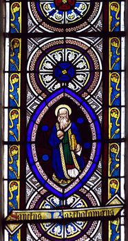 Window picturing St. Bartholomew in Chetwode Parish Church (former Abbey) in Buckinghamshire, England