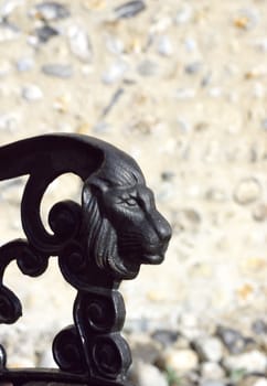 detail of old fashioned bench before a church