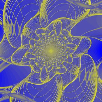 Abstract gold and blue centered fractal background