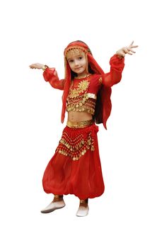 a girl dances east dance on a white background