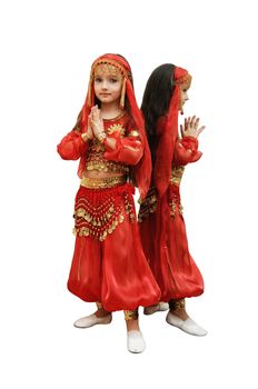 a girl dances east dance on a white background