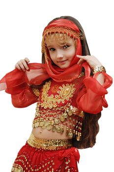 a girl dances east dance on a white background
