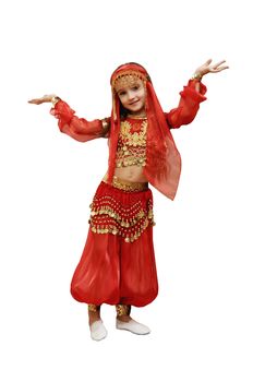 a girl dances east dance on a white background