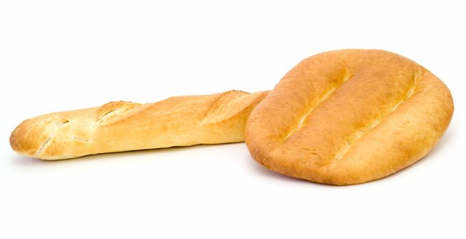 French bread and armenian lavash on a white background