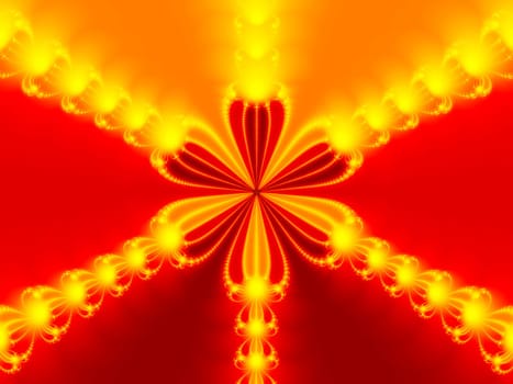 Orange and yellow flowery fractal ornament. 