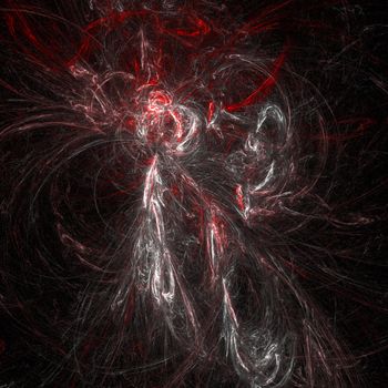red and white fractal swirls over black