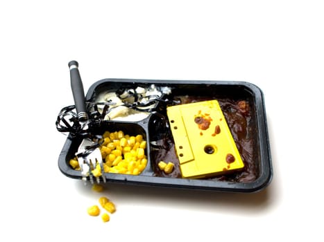 cassette tape in tv dinner
