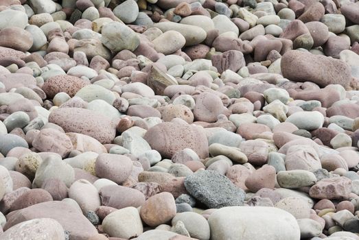 Pink and white pebbles on a sunlit beach