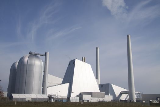 A futuristic power plant that looks like a nuclear facellity