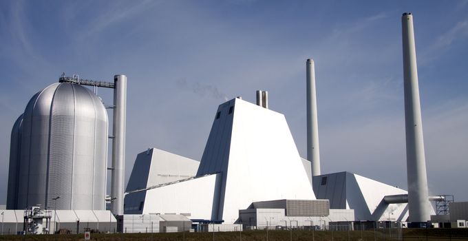 A futuristic power plant that looks like a nuclear facellity