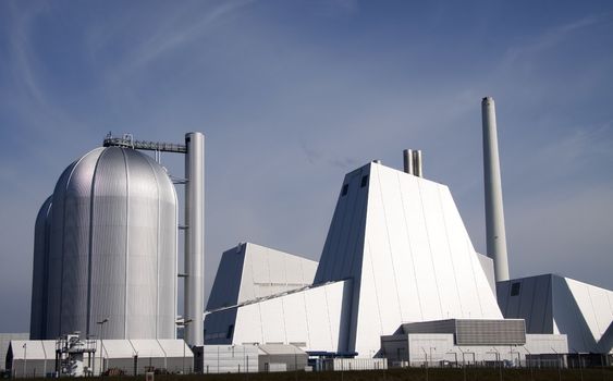 A futuristic power plant that looks like a nuclear facellity