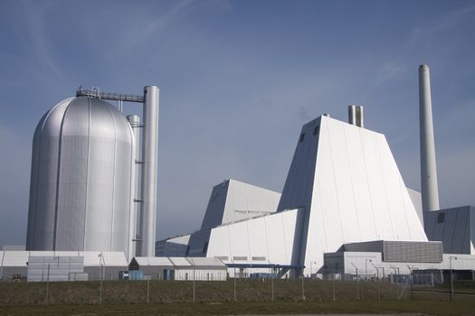 A futuristic power plant that looks like a nuclear facellity